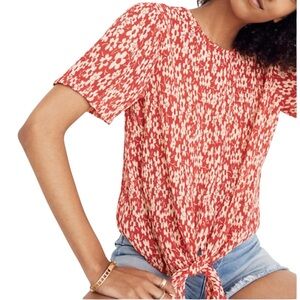 NWOT MADEWELL Short Sleeve Tie Front Button Back Floral Crinkled Top Size Medium